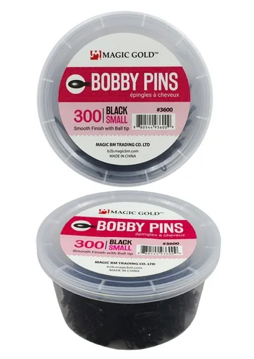 Magic Gold 300 bobby Pins -Black #3600 (Small) -Jar
